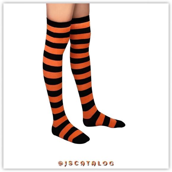 🎃 Over Knee High Stripe Halloween Socks OSFM 🎃 - Picture 1 of 9